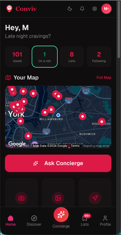 Conviv app dark mode